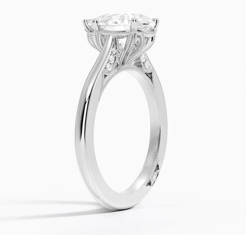 1 CT Pear Cut Cathedral Crown Moissanite Engagement Ring, Handmade Wedding Ring, Milgrain Tacori Promise Ring, Christmas Gift For Her In 10K/14K/18K Solid Gold & 925 Sterling Silver