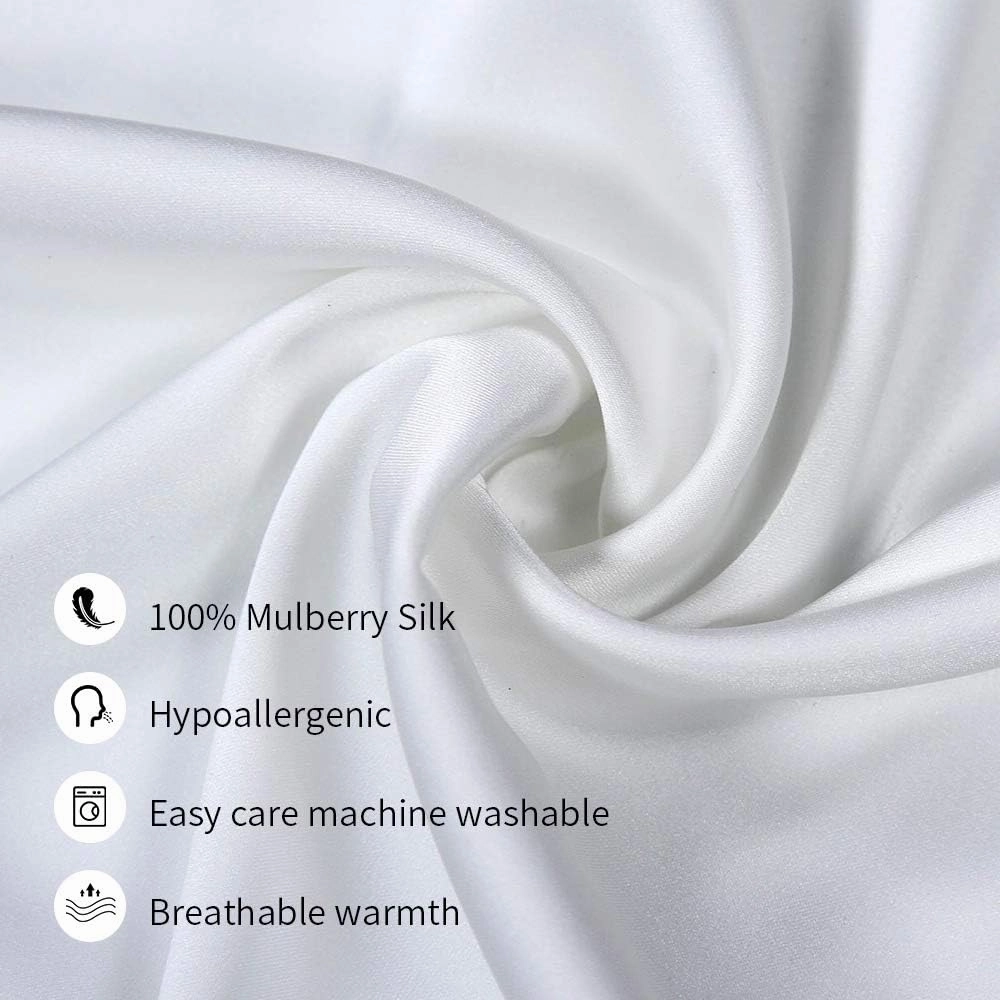 100% Mulberry Silk Pillowcases Set of 2 for Hair and Skin and Super Soft and Breathable King Size Nature Silk Pillowcases (King, White)