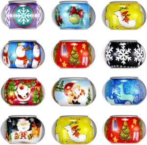 100pcs Mix Silver Color Large Hole Bead Resin Christmas Style Fit European Charm Bracelet Spacer for Jewelry Making (SD02)