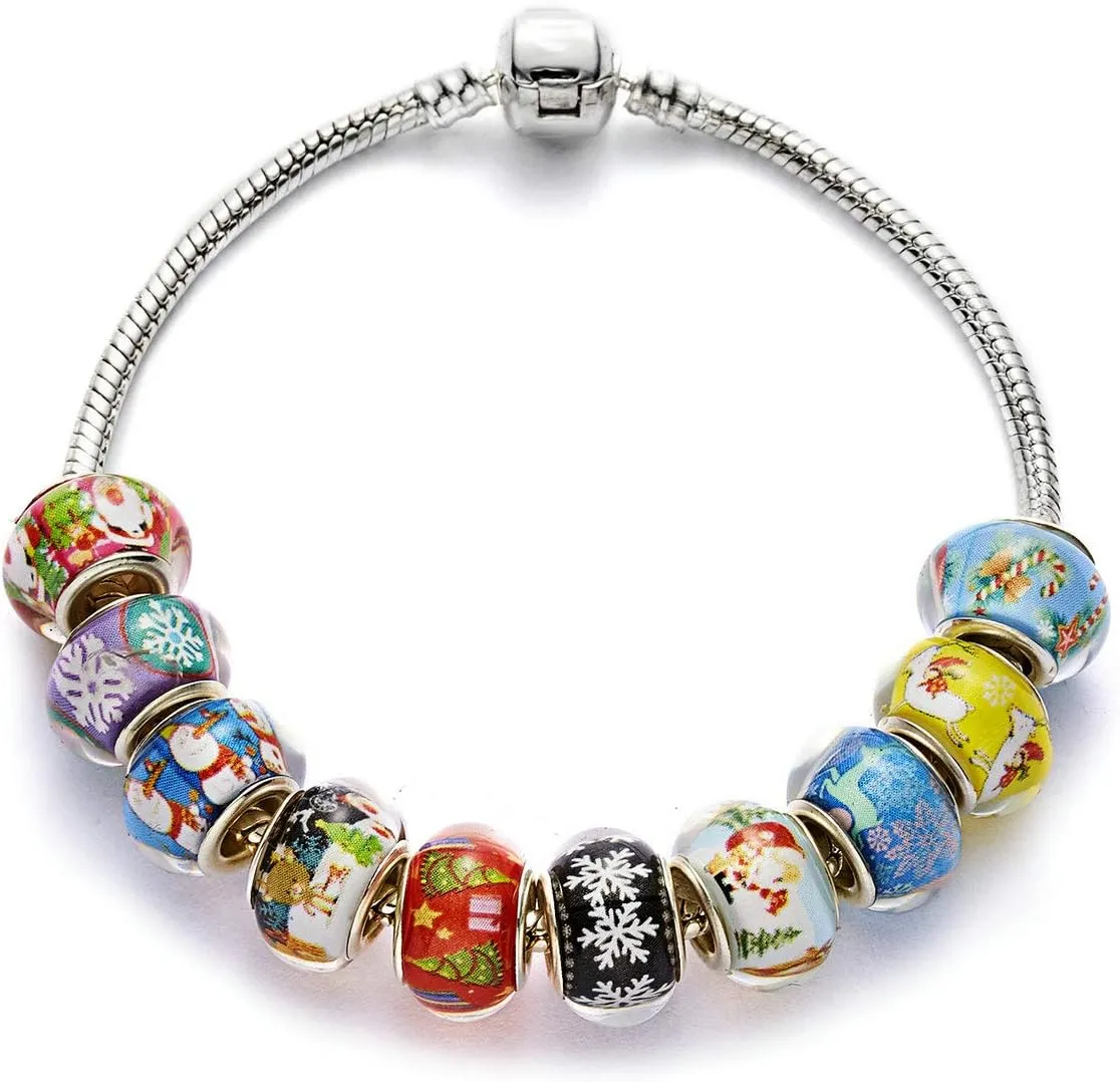 100pcs Mix Silver Color Large Hole Bead Resin Christmas Style Fit European Charm Bracelet Spacer for Jewelry Making (SD02)