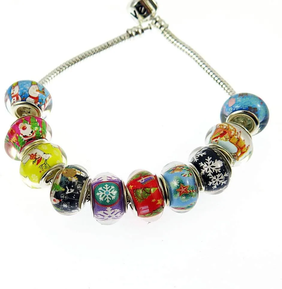 100pcs Mix Silver Color Large Hole Bead Resin Christmas Style Fit European Charm Bracelet Spacer for Jewelry Making (SD02)