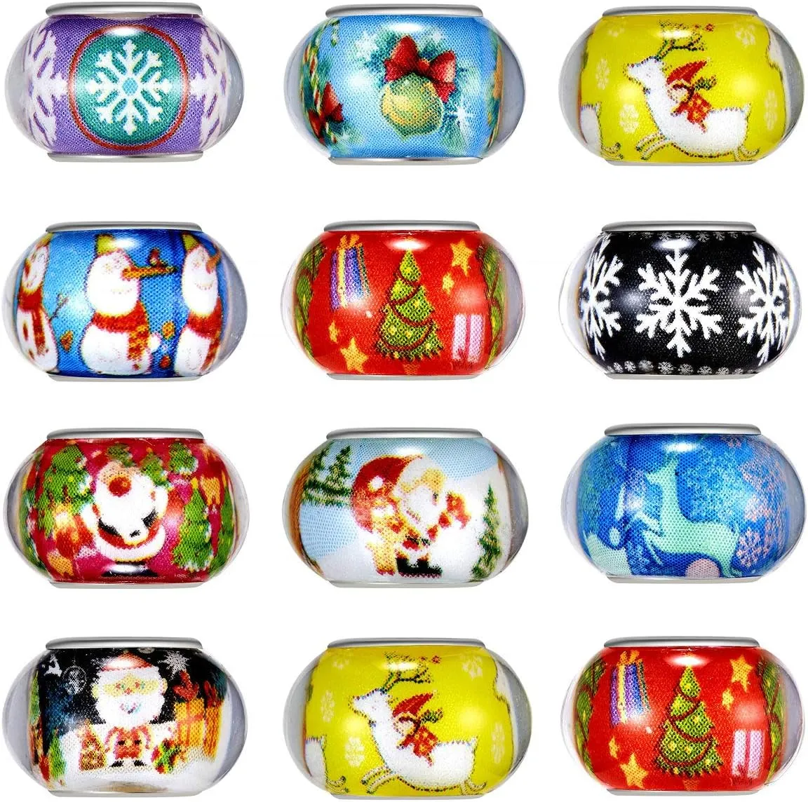 100pcs Mix Silver Color Large Hole Bead Resin Christmas Style Fit European Charm Bracelet Spacer for Jewelry Making (SD02)