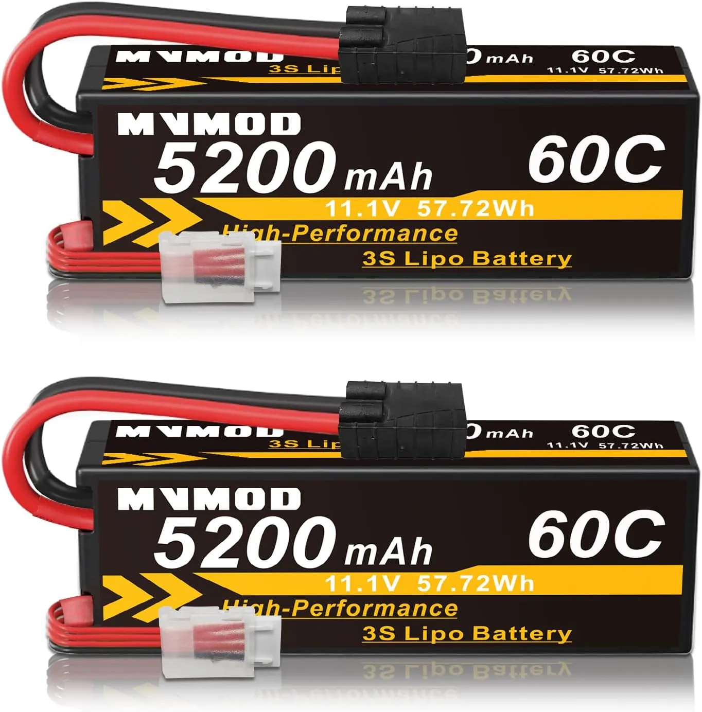 11.1V 3S LiPo Battery 2 Packs, 5200mAh 60C RC Lipo Batteries Hard Case with Tr Plug, RC Battery for Rc Car Rc Truck Airplane Helicopter Boat Drone FPV Racing Models