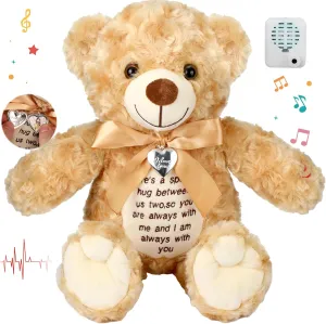 12 Inch Bear Stuffed Animals with Voice Recorder Photo Pendant Set Cute Soft Plush Bear Messages Playback Stuffed Animals with Zipper for Boys Girls Mother's Day
