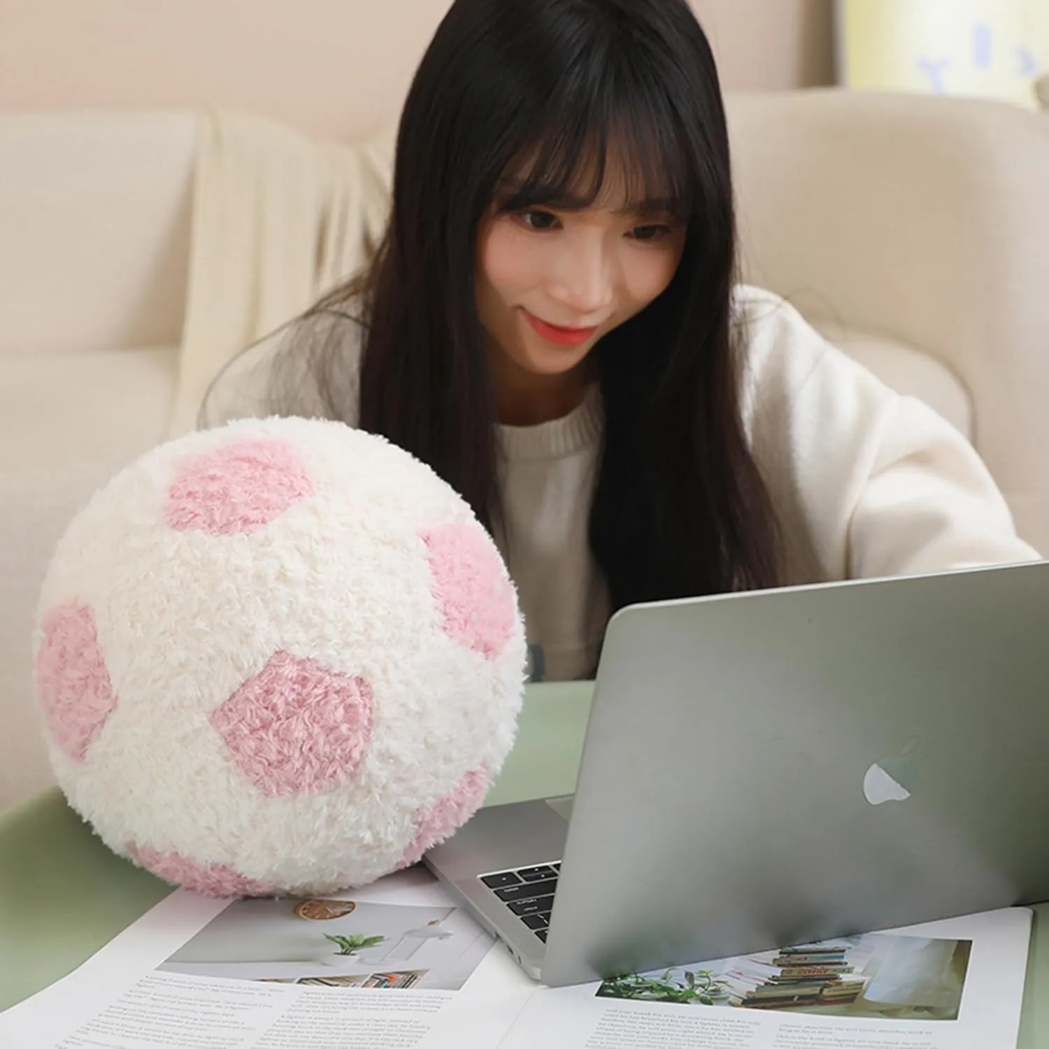 12 Inch Round Football Hugging Plush Toy - Soft Football Throw Pillow for Kids & Babies