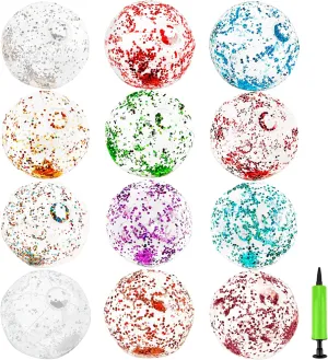 12 Pack 16 Inch Inflatable Glitter Beach Ball Transparent Sequin Beach Balls Clear Confetti Pool Ball for Summer Party