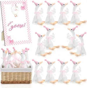 12 Sets One Silly Goose 1st Birthday Decoration 15. 7 Inch Soft Goose Stuffed Animal with Pink Hat Ribbon Wood Table Decoration for First Birthday Supplies Baby Shower Party Favors