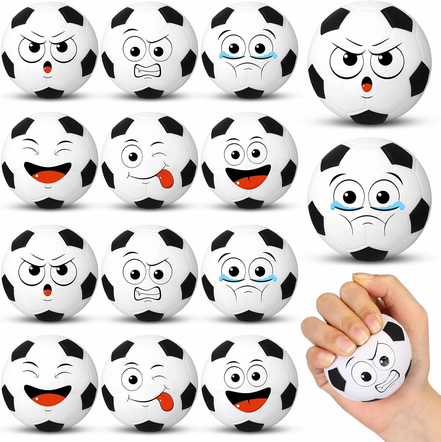 12 Pcs Small Soccer Stress Balls 3.25'' Mini Face Squeeze Foam Balls for Stress and Anxiety Relief and Sport Party Favors Birthday Gift Decoration