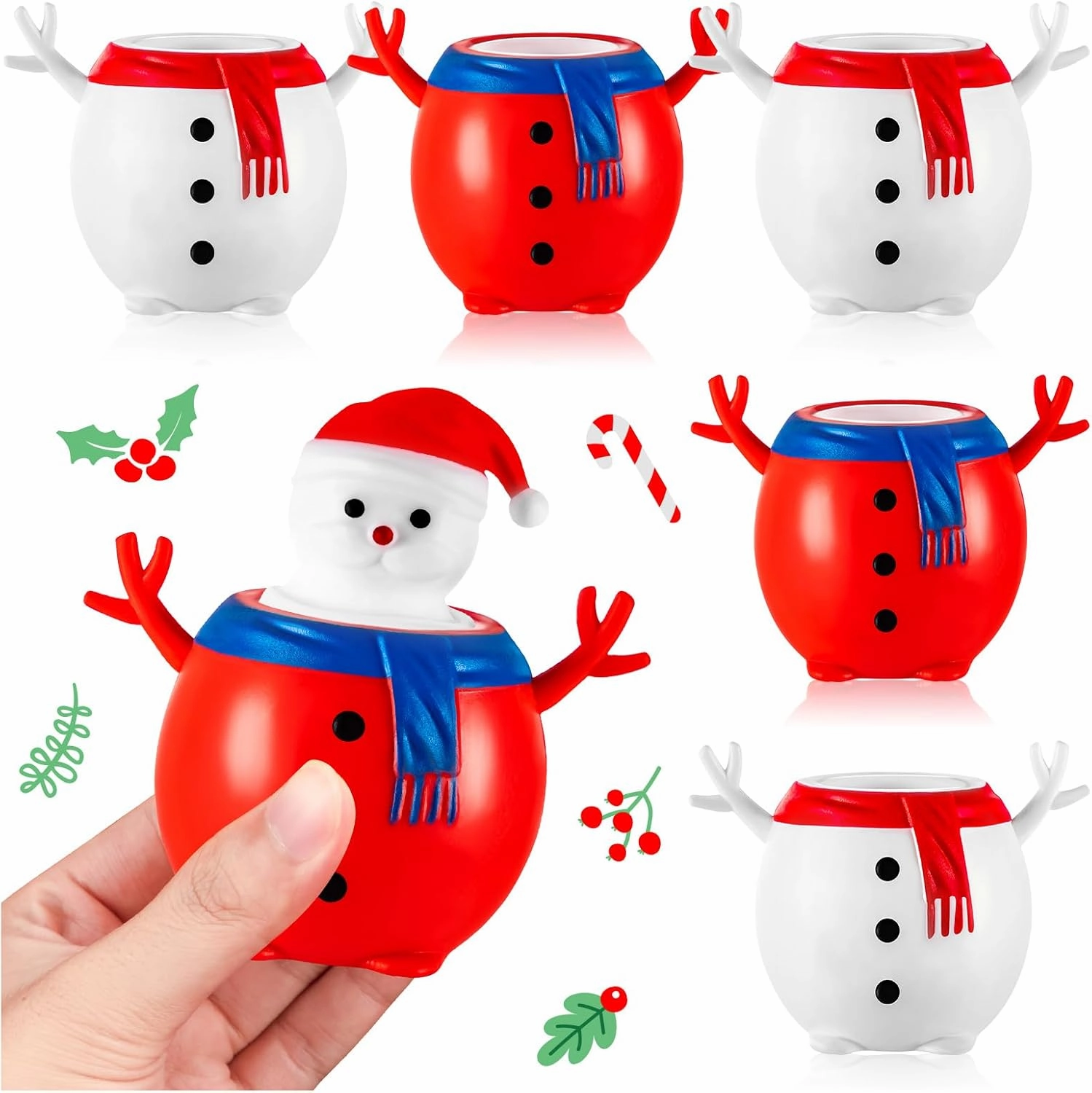 12Pcs Christmas Snowman Squeeze Toys, Snowman Stress Ball for Kids Relieve Stress, Pop Up Fidget Toy for ADHD Autism