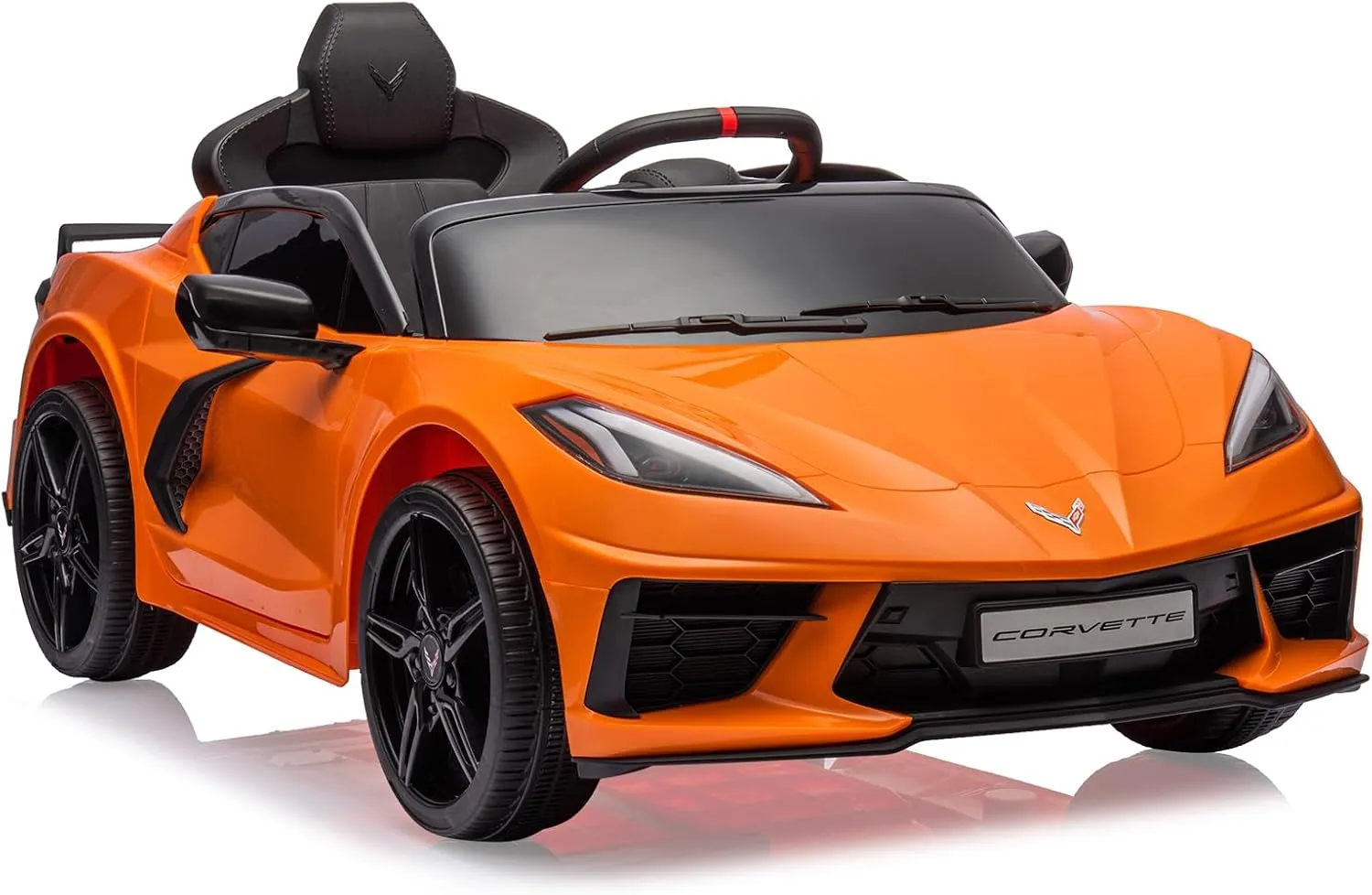 12V Kids Ride on Car Licensed Corvette Battery Powered Car Toddles Electric Sports Car Toy with Remote Control, Visual Dashboard, LED Lights, Music, Gifts for Boys Girls, Orange