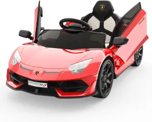 12V Ride Electric Car for Kids, Licensed Lamborghini Vehicles Battery Powered Sports Car with Remote Control, 2 Speeds, Sound System, Led Headlights and Hydraulic Doors