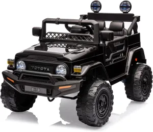 12V Ride on Car for Kids, Licensed Toyota Ride on Truck, Battery Powered Electric Kids Car with Remote Control, Music, LED Lights, Suspension System, Double Doors, Safety Belt, for Boys Girls (Black-)