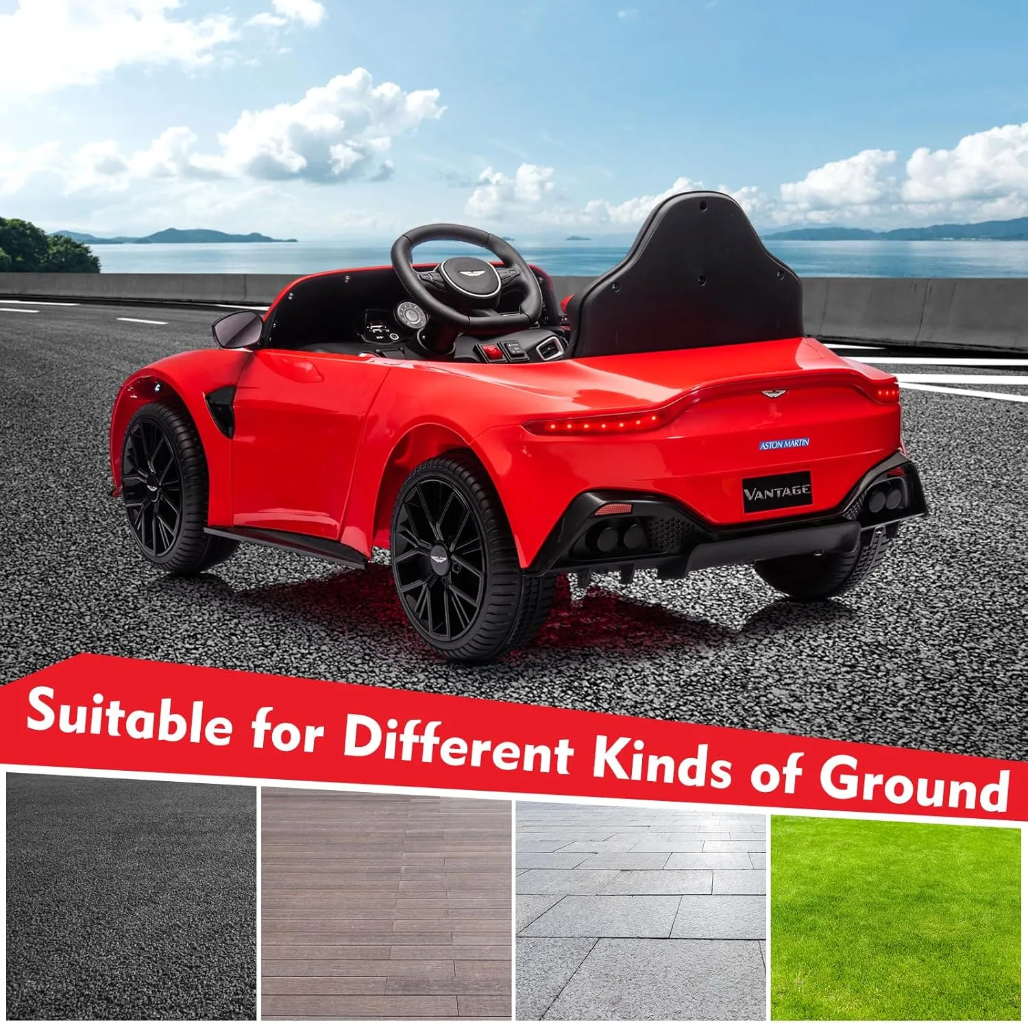 12V Ride on Sports Car for Kids Licensed Aston Martin Battery Powered Car Toddlers Ride on Toy with Remote Control, Horn, Soft Start, LED Lights, Music, USB, Electric Vehicle for Boys Girls (Red)