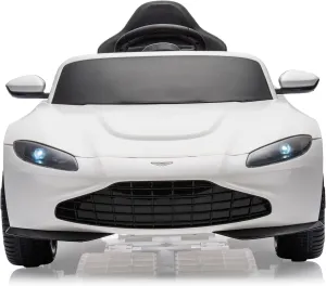 12V Ride on Sports Car for Kids Licensed Aston Martin Battery Powered Car Toddlers Ride on Toy with Remote Control, Horn, Soft Start, LED Lights, Music, USB, Electric Vehicle for Boys Girls (White)
