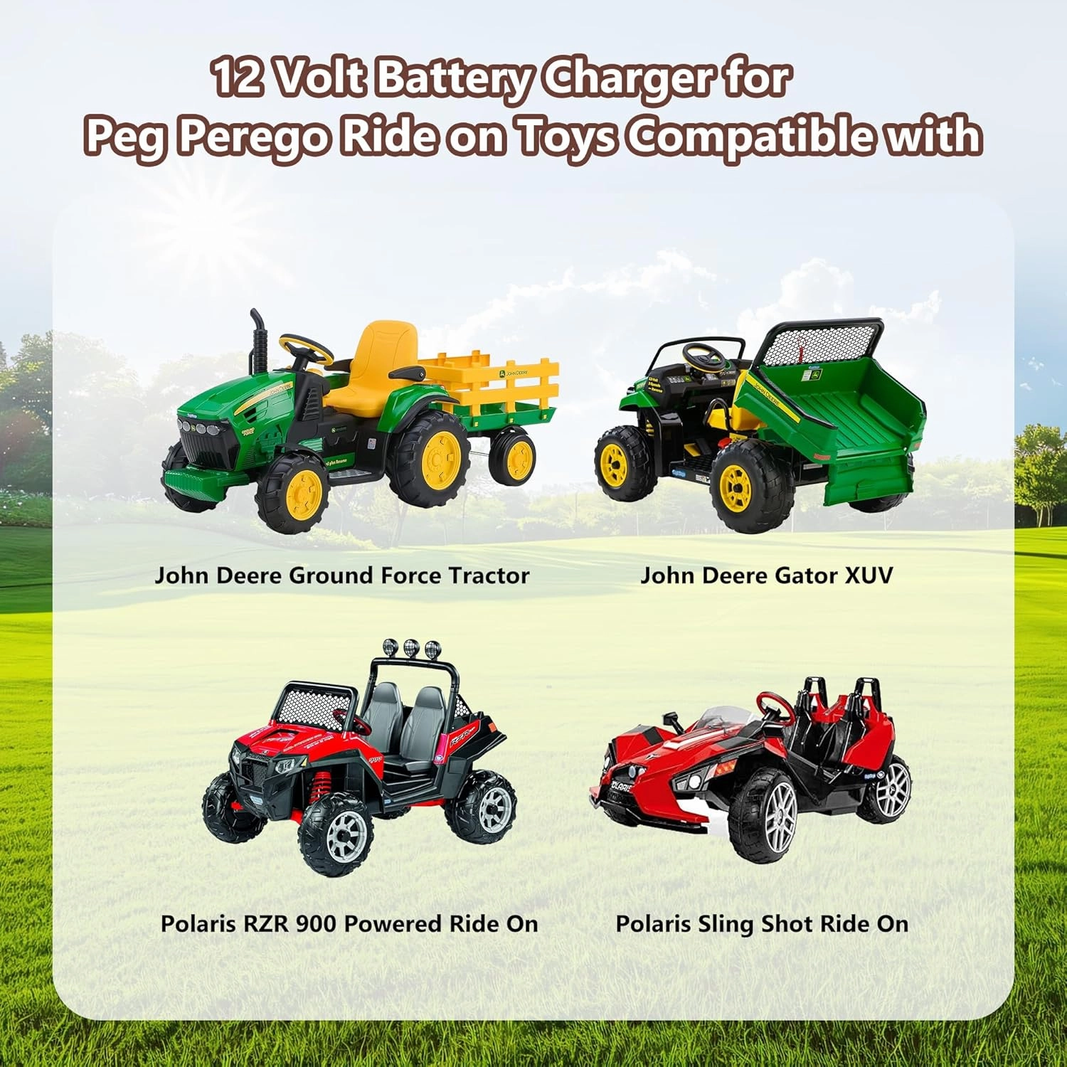 12V Battery Charger for Peg Perego 12 Volt Battery, Wire Harness Connector Compatible with Peg Perego Battery, Designed for John Deere Ground Force Tractor, John Deere Gator XUV Powered Ride On Cars