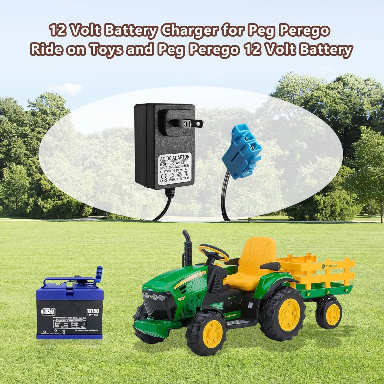 12V Battery Charger for Peg Perego 12 Volt Battery, Wire Harness Connector Compatible with Peg Perego Battery, Designed for John Deere Ground Force Tractor, John Deere Gator XUV Powered Ride On Cars