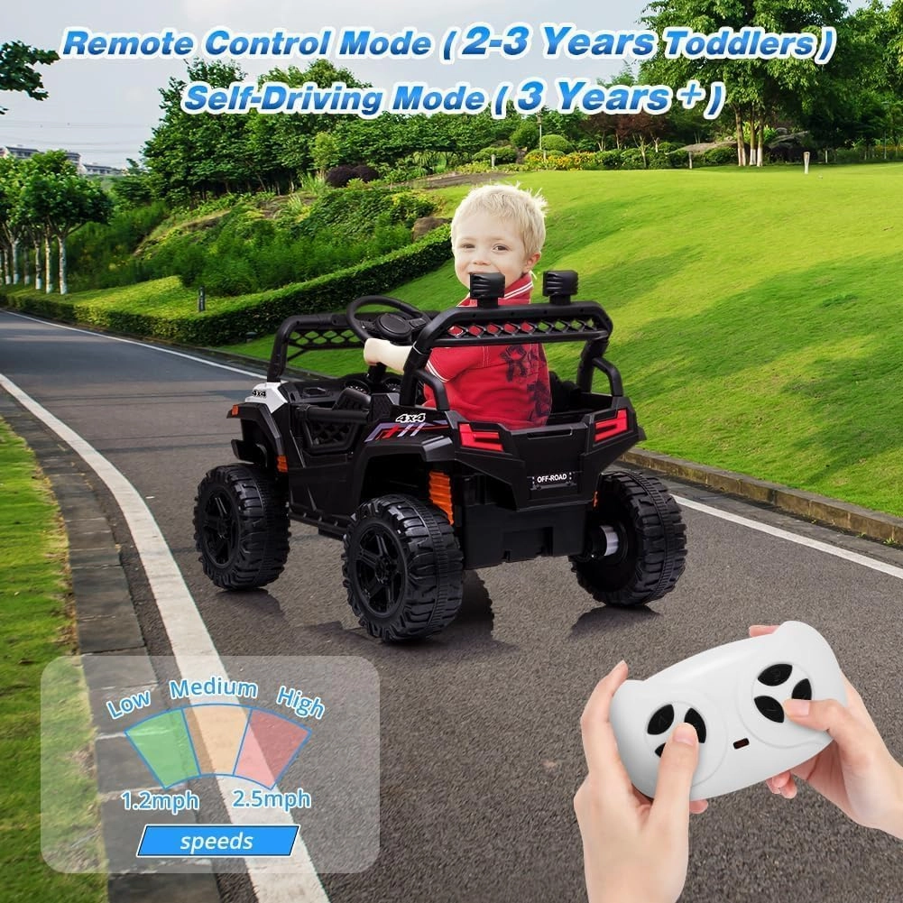 12V Kids Ride On Car Truck Electric Vehicle for Toddlers Battery Powered Car Toy with Remote Control, Spring Suspension, LED Lights, and Music, White