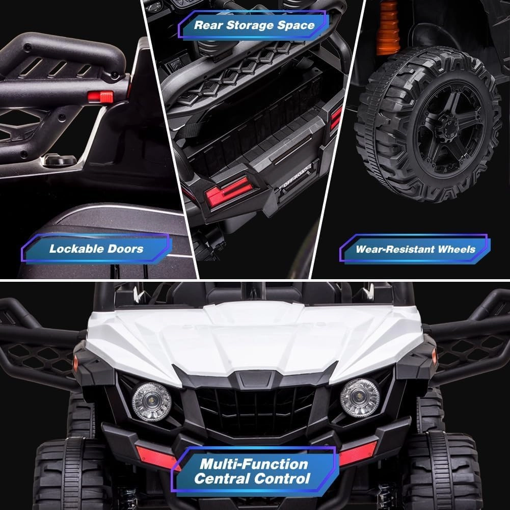 12V Kids Ride On Car Truck Electric Vehicle for Toddlers Battery Powered Car Toy with Remote Control, Spring Suspension, LED Lights, and Music, White
