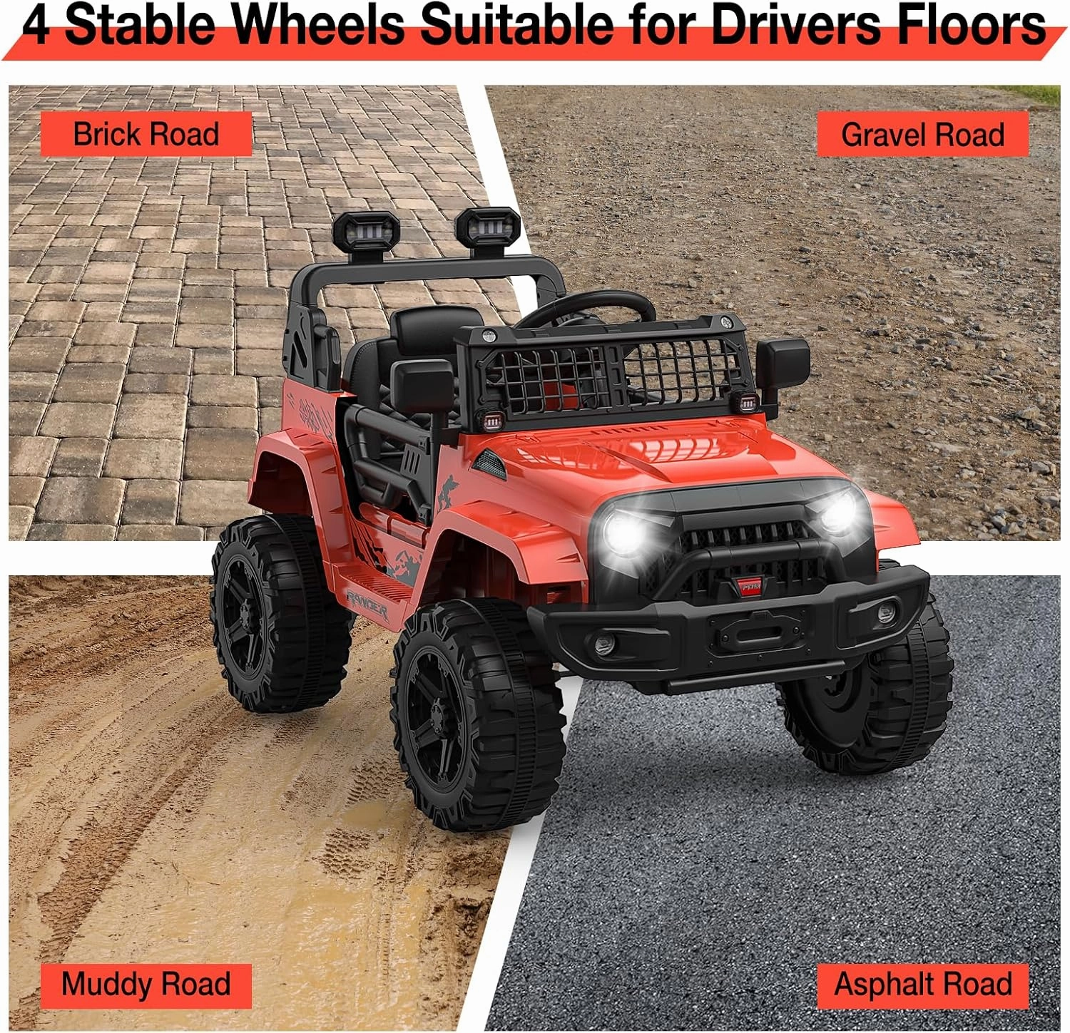 12V Kids Ride On Truck, Toddlers Battery Powered Electric Vehicle with Remote Control, Ride On Toy Car with 3 Speeds, Spring Suspension Headlight, Music for Boys Girls 3-8, Red