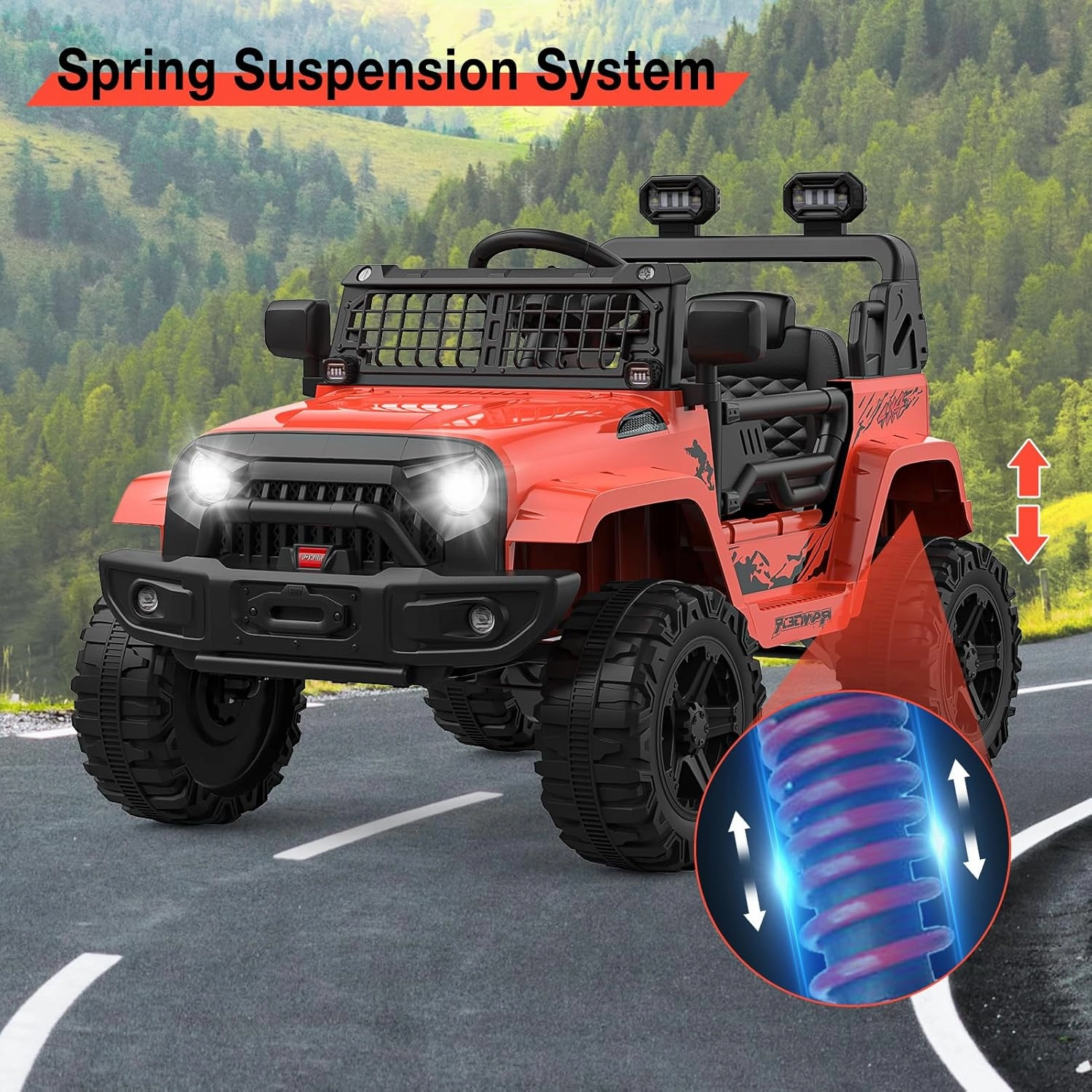 12V Kids Ride On Truck, Toddlers Battery Powered Electric Vehicle with Remote Control, Ride On Toy Car with 3 Speeds, Spring Suspension Headlight, Music for Boys Girls 3-8, Red