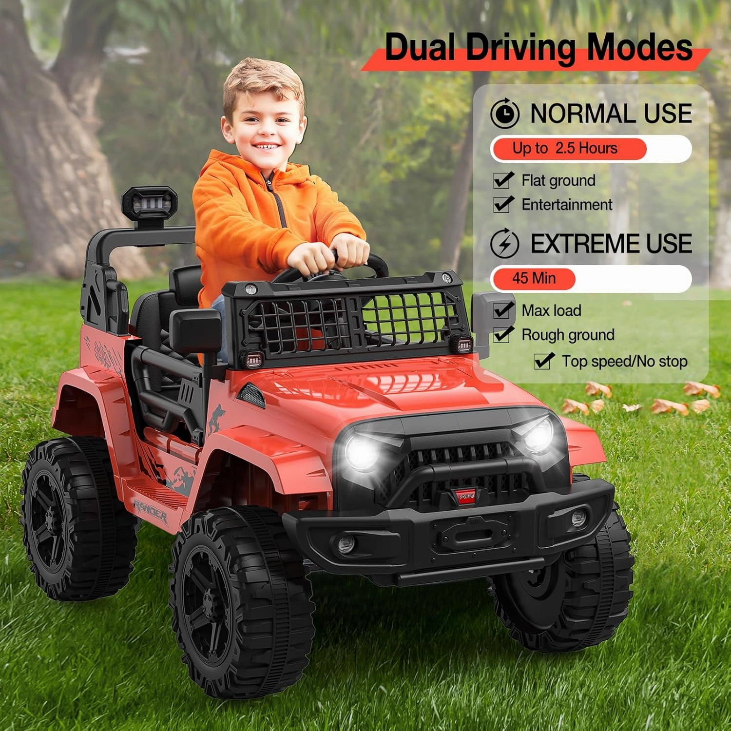12V Kids Ride On Truck, Toddlers Battery Powered Electric Vehicle with Remote Control, Ride On Toy Car with 3 Speeds, Spring Suspension Headlight, Music for Boys Girls 3-8, Red