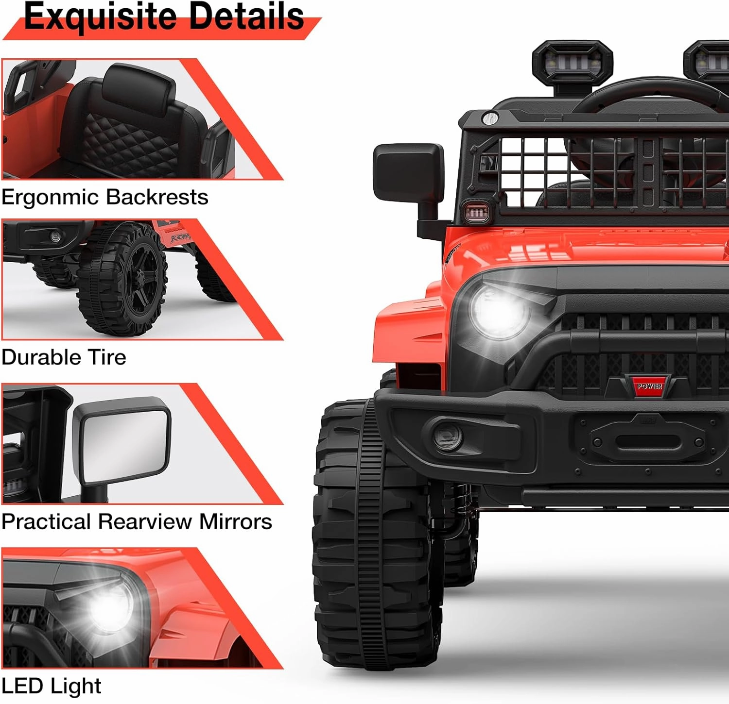 12V Kids Ride On Truck, Toddlers Battery Powered Electric Vehicle with Remote Control, Ride On Toy Car with 3 Speeds, Spring Suspension Headlight, Music for Boys Girls 3-8, Red