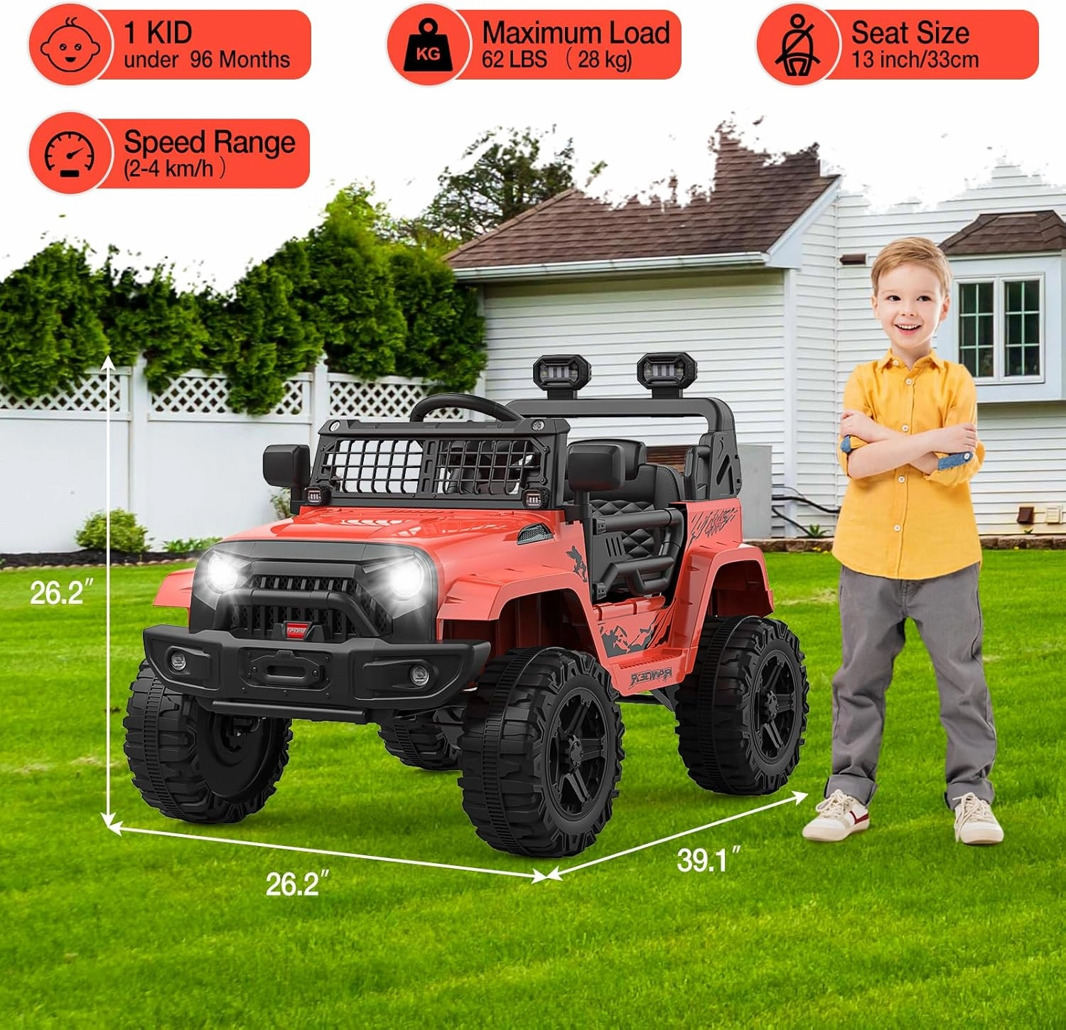 12V Kids Ride On Truck, Toddlers Battery Powered Electric Vehicle with Remote Control, Ride On Toy Car with 3 Speeds, Spring Suspension Headlight, Music for Boys Girls 3-8, Red