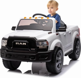 12V Ride on Toys for Kids 4-8, Licensed Ram 2500, Electric Car for Kids, with Remote Control, LED Light/Music/MP3, Back Storage & Cup Holder, Suitable for 3  (White)