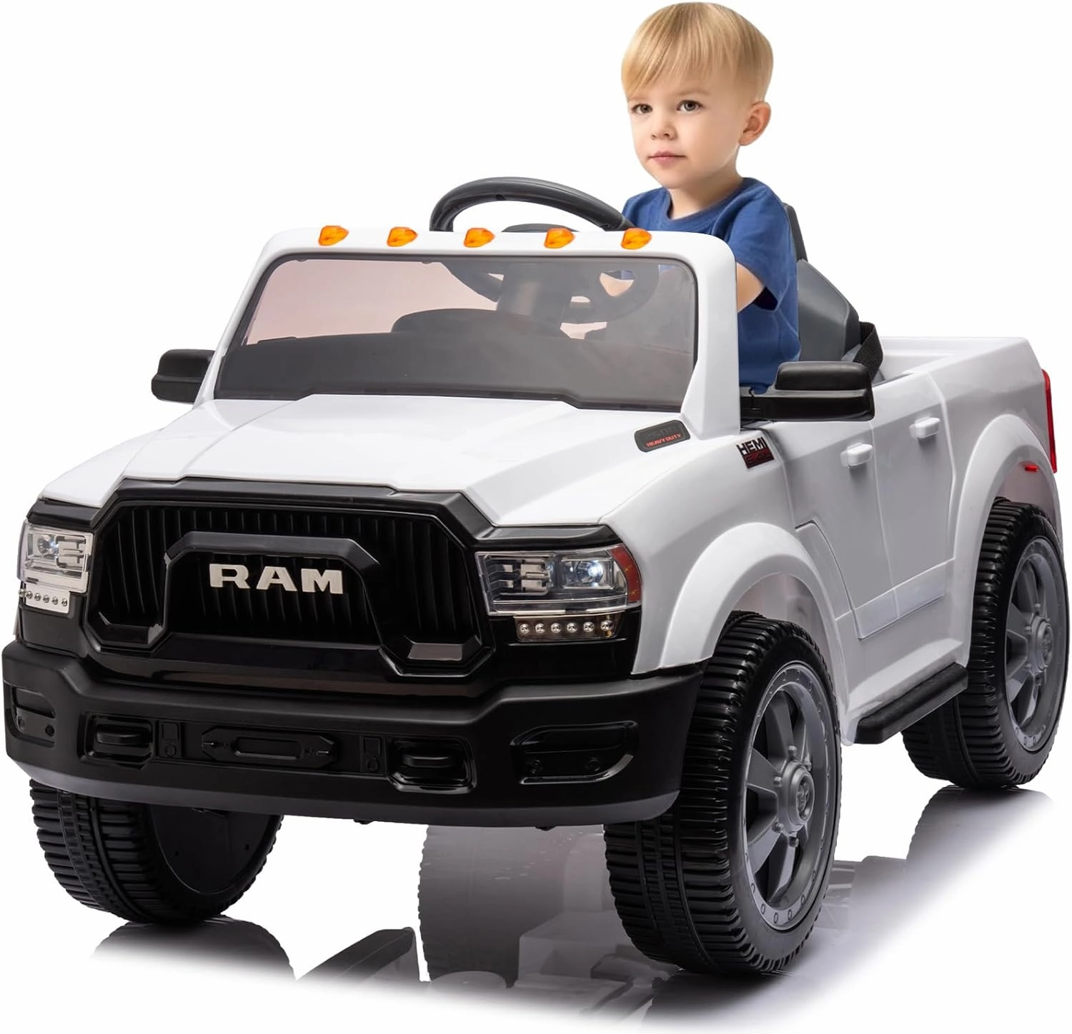 12V Ride on Toys for Kids 4-8, Licensed Ram 2500, Electric Car for Kids, with Remote Control, LED Light/Music/MP3, Back Storage & Cup Holder, Suitable for 3  (White)