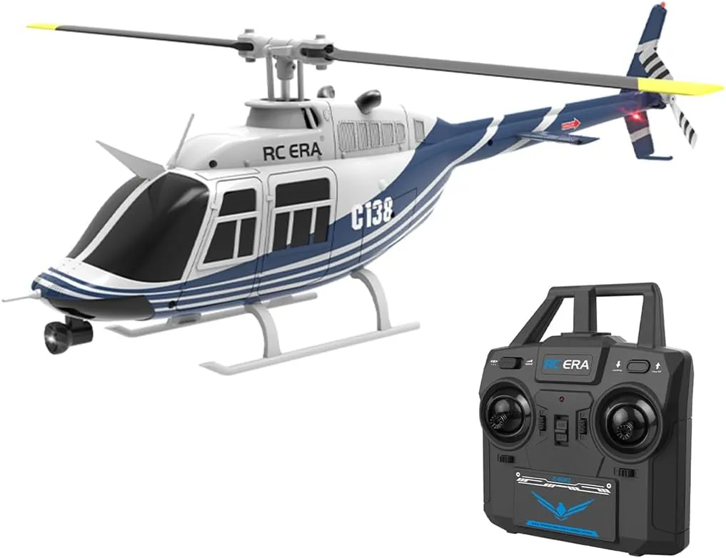 1/30 Scale RC ERA C138 Bell 206 RC Helicopter for Adult, 2.4G 6CH No Aileron Helicopter with Altitude Hold 6-axis Gyroand Optical Flow Positioning (Blue White/3 Batteries)