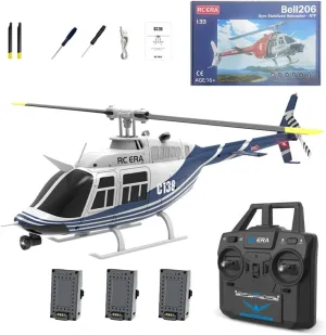 1/30 Scale RC ERA C138 Bell 206 RC Helicopter for Adult, 2.4G 6CH No Aileron Helicopter with Altitude Hold 6-axis Gyroand Optical Flow Positioning (Blue White/3 Batteries)