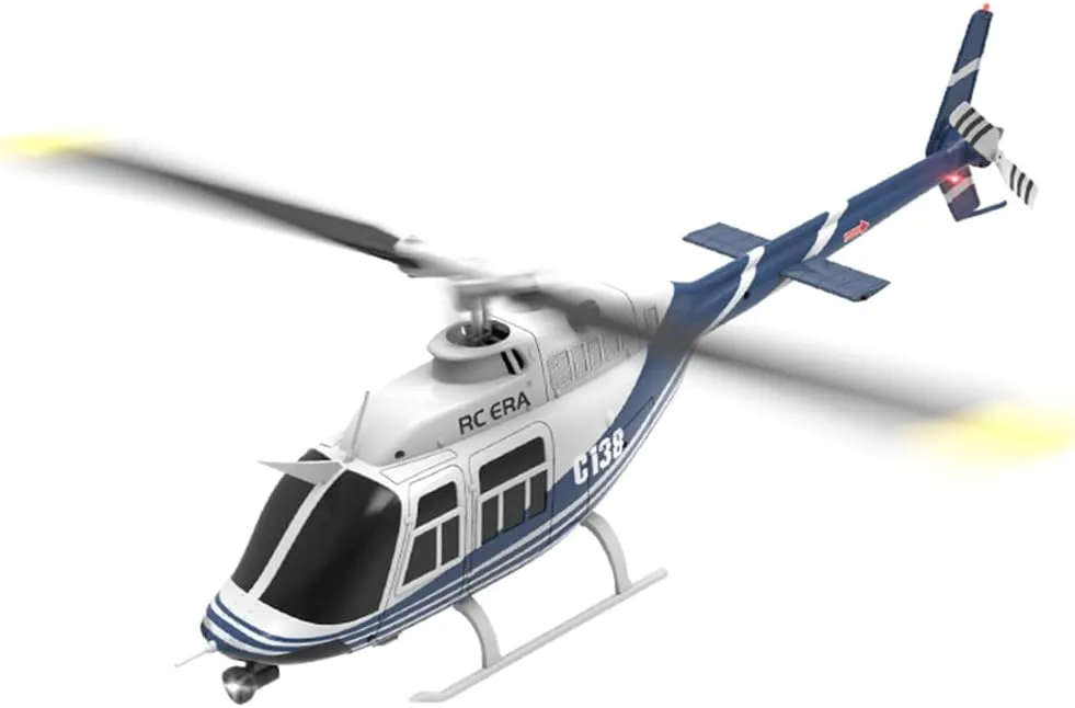 1/30 Scale RC ERA C138 Bell 206 RC Helicopter for Adult, 2.4G 6CH No Aileron Helicopter with Altitude Hold 6-axis Gyroand Optical Flow Positioning (Blue White/3 Batteries)