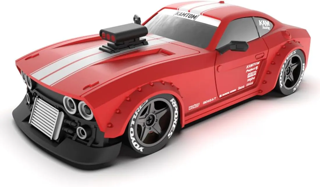 1/32 Scale RC Drift Car with LED Headlights, RC Mini Electric Drift Vehicle Model, 2.4G 4WD Remote Control Car for Adults - RTR Version（Red）