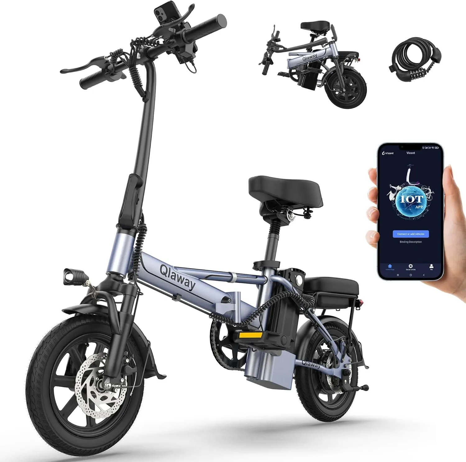 14 Inch Ebike 500W Folding Electric Bike 48V 15.6/10.4AH Battery Range 38 Miles Maximum Speed 22 MPH