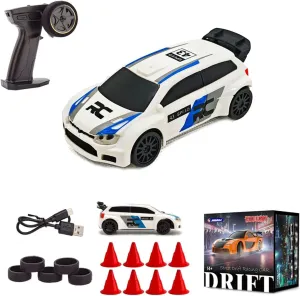 1/43 4WD Mini RC Drift Car, 15 KM/H High Speed Sports Vehicle, 2.4G Full-Proportional Mini Electric RC Racing Car Model with LED Lights, Toy Gift