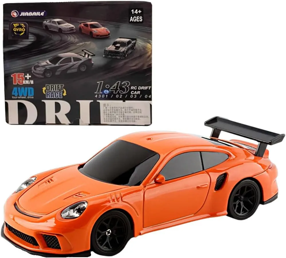 1/43 Scale RC Racing Car, 2.4G 4WD Full-Proportion RC Electric Mini Car, 15KM/H (Gyroscope RTR Version, Orange)