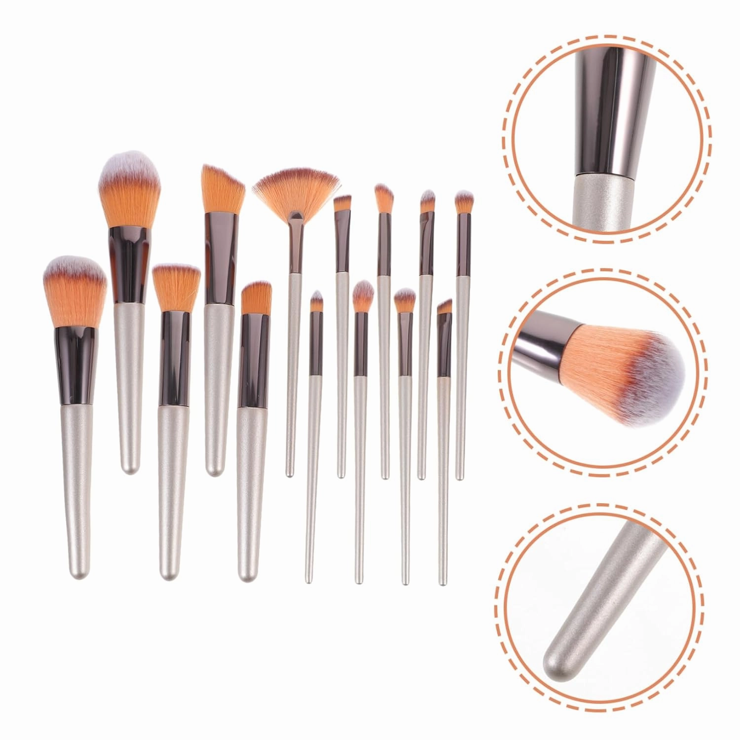 14pcs Assorted Makeup Brush Women Golden Plastic Handle Cosmetics Brush Kit for Daily Professional Use Beauty Care Supplies for Application