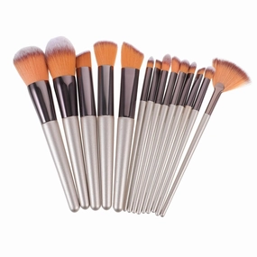 14pcs Assorted Makeup Brush Women Golden Plastic Handle Cosmetics Brush Kit for Daily Professional Use Beauty Care Supplies for Application