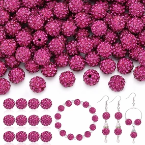 150 Pcs Fuchsia Rhinestone Beads for Jewelry Making, Sparkle Crystal Clay Christmas for Bracelet Baseball Necklace Earring Crafting and DIY, Shiny Round Shamballa Disco Ball Beads Bulk