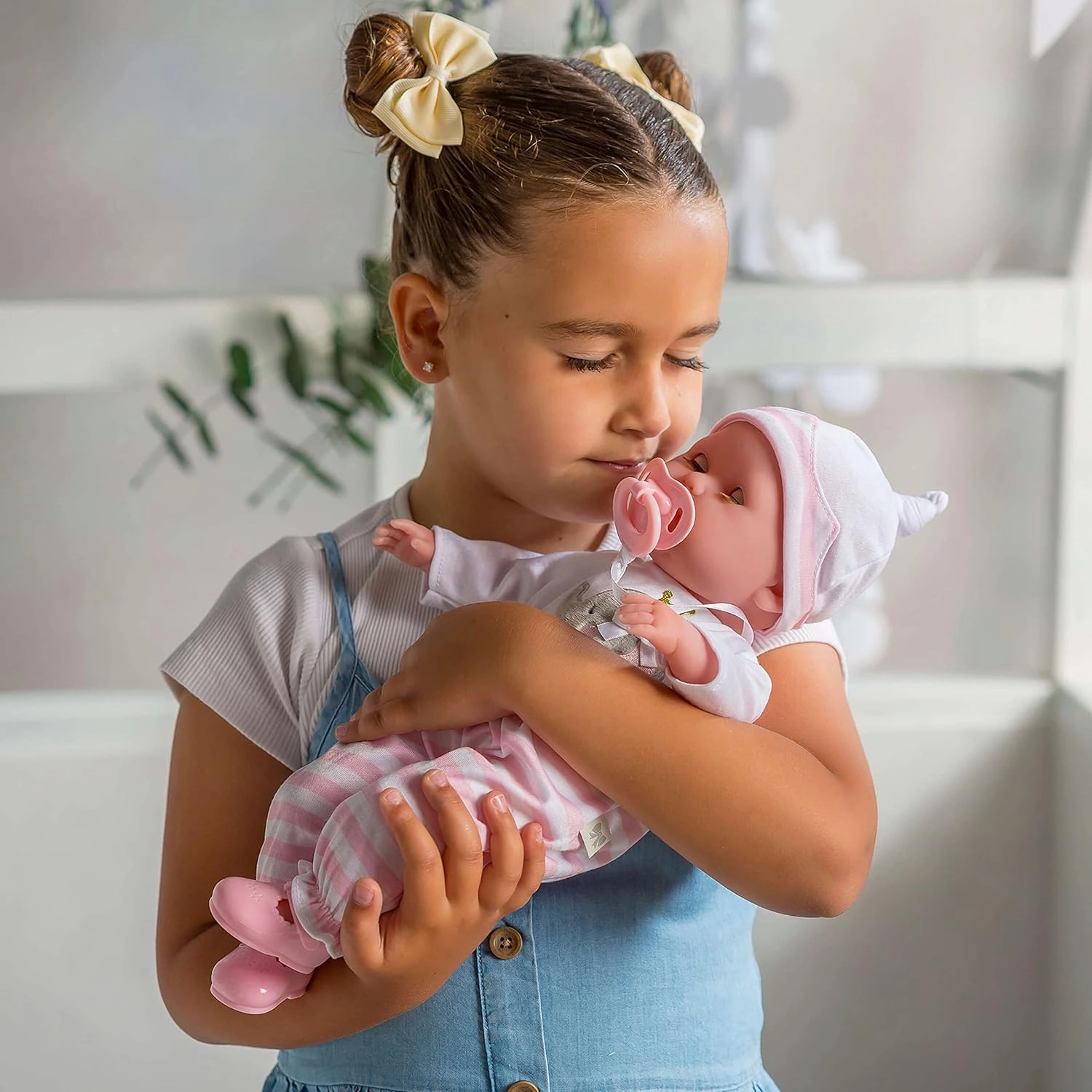 15" Realistic Soft Body Baby Doll with Open/Close Eyes | JC Toys - Berenguer Boutique | 10 Piece Gift Set with Bottle, Rattle, Pacifier & Accessories | Pink | Ages 2 