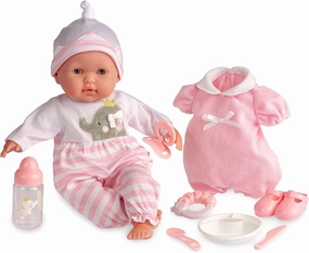 15" Realistic Soft Body Baby Doll with Open/Close Eyes | JC Toys - Berenguer Boutique | 10 Piece Gift Set with Bottle, Rattle, Pacifier & Accessories | Pink | Ages 2 