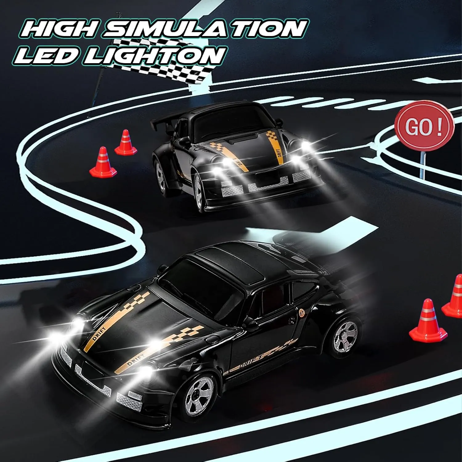 1/64 Scale Drift RC Car,Mini RC Sportscar 2.4Ghz Mini Racing Drift Racing Remote Contrl Car Model Toys Hobby Gift for Adults and Kid(Black)