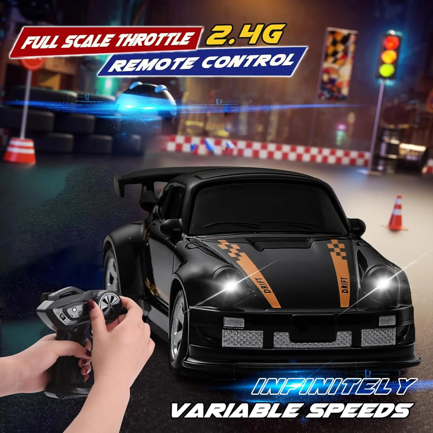 1/64 Scale Drift RC Car,Mini RC Sportscar 2.4Ghz Mini Racing Drift Racing Remote Contrl Car Model Toys Hobby Gift for Adults and Kid(Black)