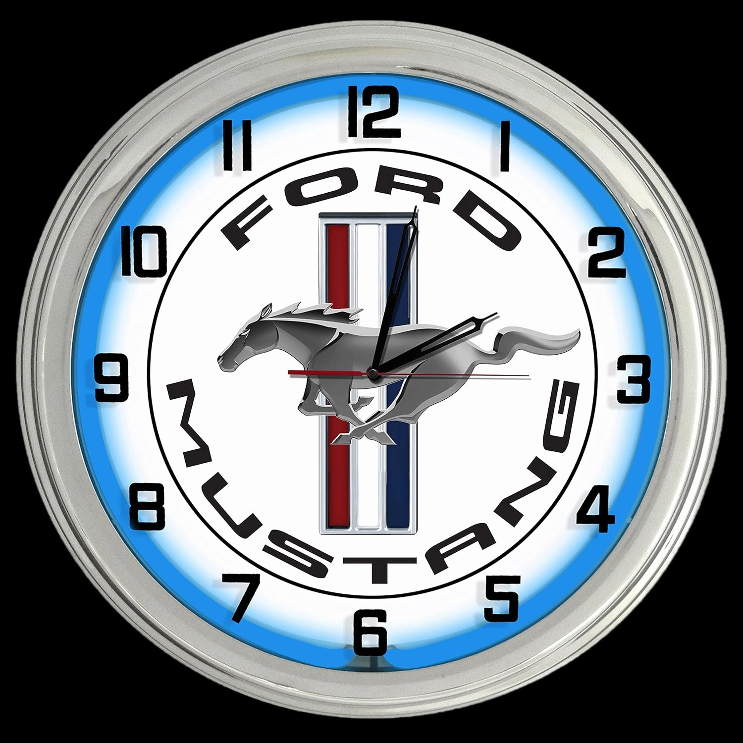 16" Ford Mustang White Sign Blue Neon Clock Shelby Roush Saleen