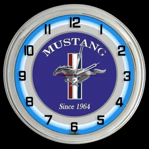 16" Ford Mustang Since 1964 Sign Blue Neon Clock Shelby Roush Saleen