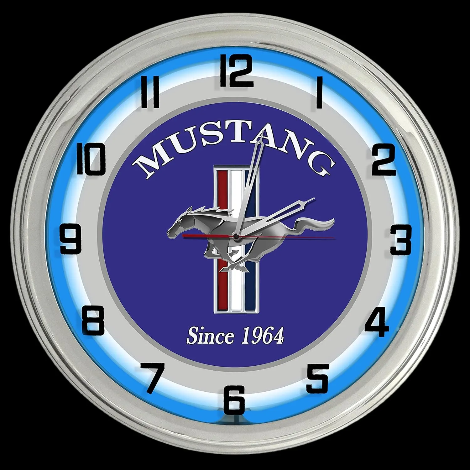 16" Ford Mustang Since 1964 Sign Blue Neon Clock Shelby Roush Saleen