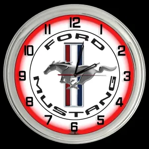 16" Ford Mustang White Sign Red Neon Clock Shelby Roush Saleen