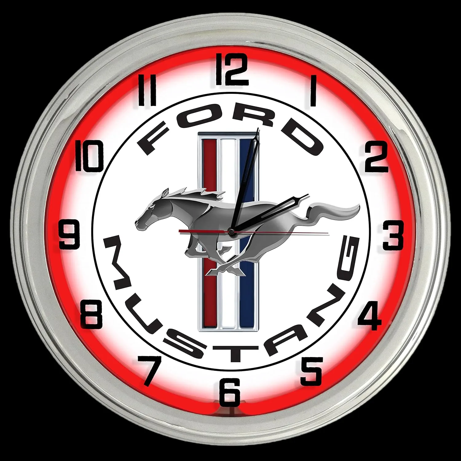16" Ford Mustang White Sign Red Neon Clock Shelby Roush Saleen