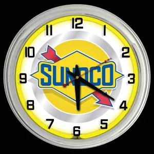 16" Sunoco Vintage Logo Sign Yellow Neon Clock