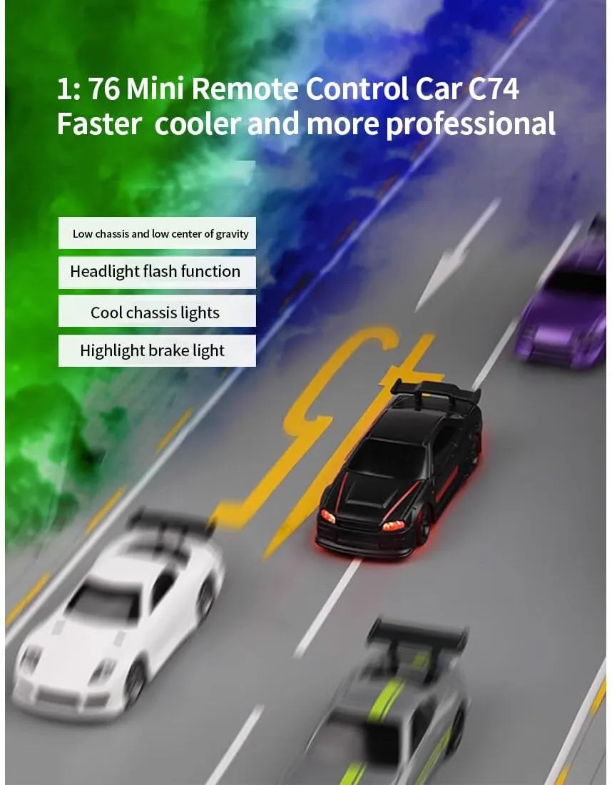 1:76 Turbo Racing Sport Car, 2.4G 3CH Electric RWD RC Drift Car Mini RC Car Table Racing Remote Control High-Speed Car for Boys Adults - RTR Version (C63)